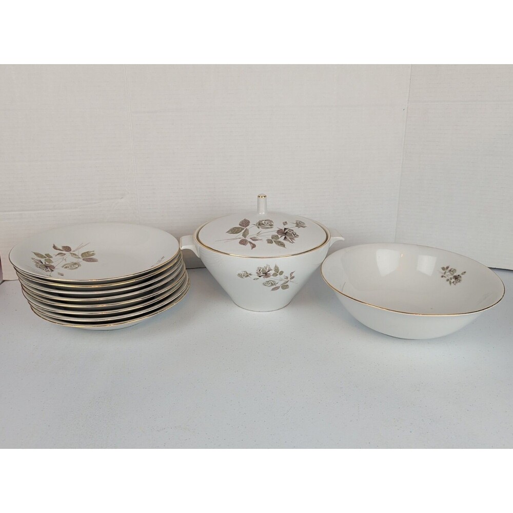 Hutschenreuther Arzberg Bavaria Gray Floral Soup Bowls Soup Tourine Serving Bowl